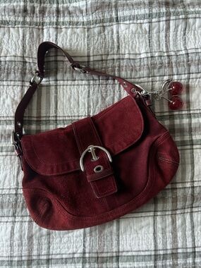 Coach Y2K Burgundy Suede Soho Shoulder Bag with Silver Buckle